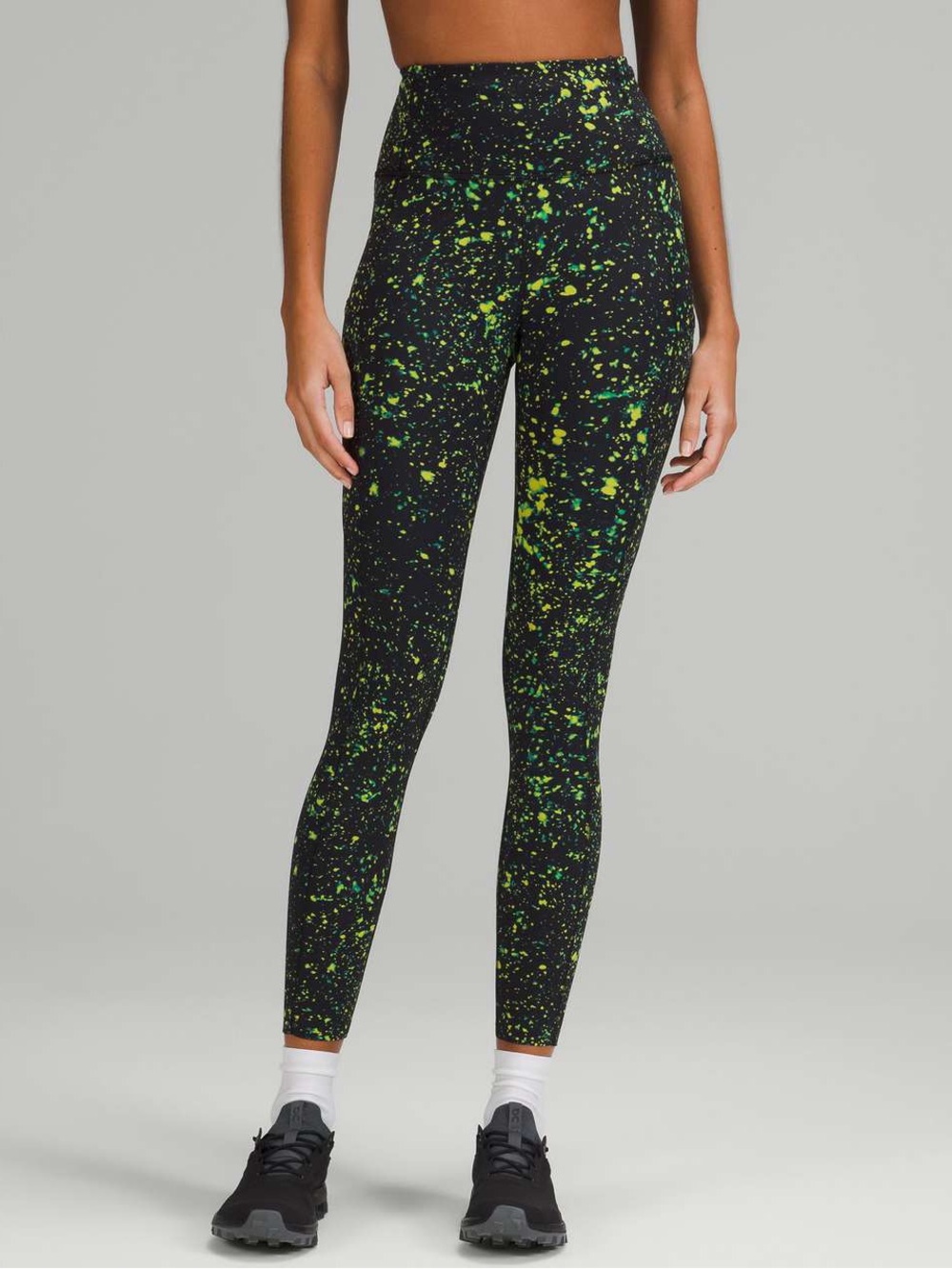 Lululemon Size 4 Black Green Speckle Print Leggings High Rise Side Pockets Yoga